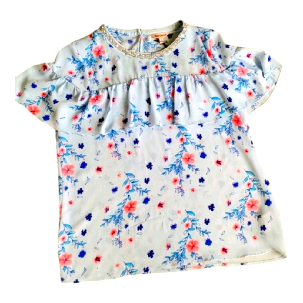 EUC Like New JUICY COUTURE Ruffle Top Glitter crew neck Sz.S